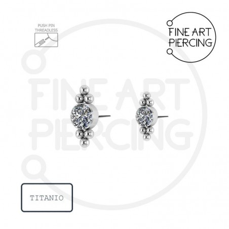Top Gloria Push Pin en titanio con circonita y seis bolitas
