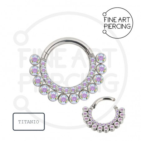 Arlene Aro Clicker en titanio con circonitas boreales, pulido efecto espejo, ideal para piercings septum, daith y lóbulo