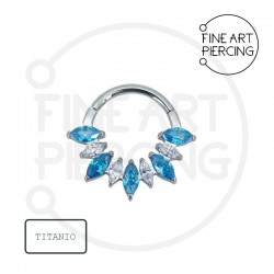 Aro Clicker Adriana en titanio con circonitas azules y blancas
