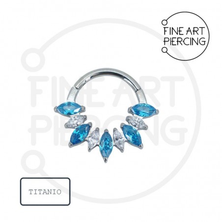 Aro Clicker Adriana en titanio con circonitas azules y blancas