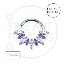 Aro Clicker Nathalie en titanio con circonitas rosas y blancas