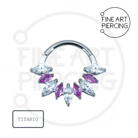 Aro Clicker Nathalie en titanio con circonitas rosas y blancas