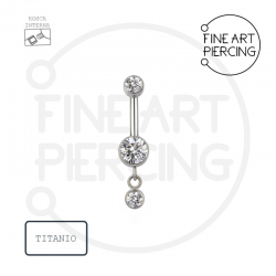 Piercing de ombligo "Elisa" de titanio hipoalergénico con doble circonita y colgante brillante