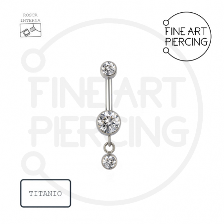 Piercing de ombligo "Elisa" de titanio hipoalergénico con doble circonita y colgante brillante