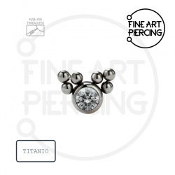 Top Olivia de titanio con circonita central y bolitas decorativas, sistema push pin
