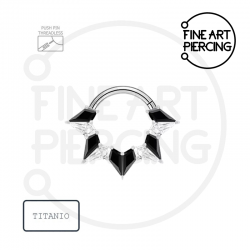 Aro Clicker "Vivienne" de titanio hipoalergénico con circonitas de corte kite en blanco y negro