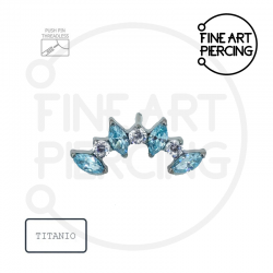 Top "Celeste" de titanio con circonitas redondas blancas y marquesa azul celeste, sistema push pin o threadless