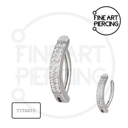 Piercing de ombligo ovalado con dos tiras de circonitas y barra de 1.6 mm