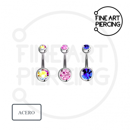 Pack de 3 piercings de ombligo con circonitas boreal, azul y rosa