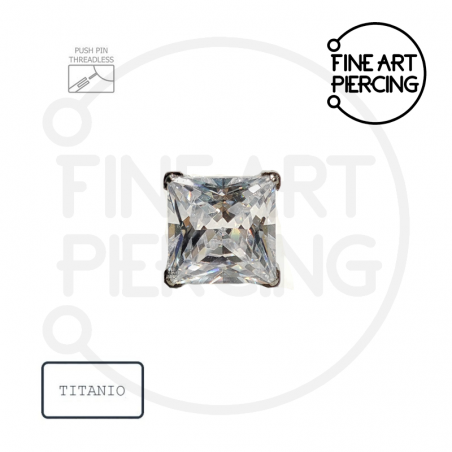 Piercing Morgan de titanio push pin con circonita cuadrada de 6 mm