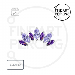 Top de titanio push pin Violeta para piercing hélix o conch, con circonita lila de corte marquesa, joyería piercing sin rosca.