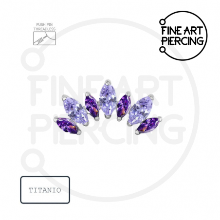 Top de titanio push pin Violeta para piercing hélix o conch, con circonita lila de corte marquesa, joyería piercing sin rosca.