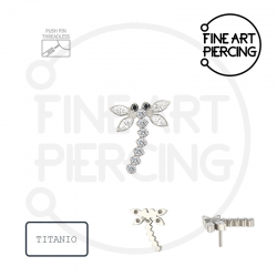 Top de titanio push pin en forma de libélula con circonitas
