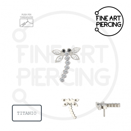 Top de titanio push pin en forma de libélula con circonitas