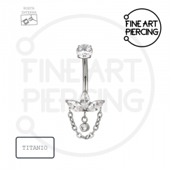 Piercing de ombligo de titanio con circonitas marquesa y cadena