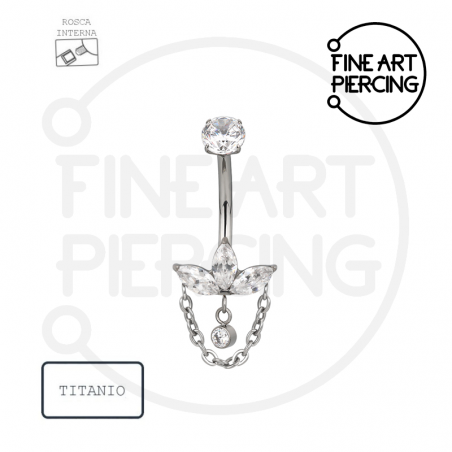 Piercing de ombligo de titanio con circonitas marquesa y cadena
