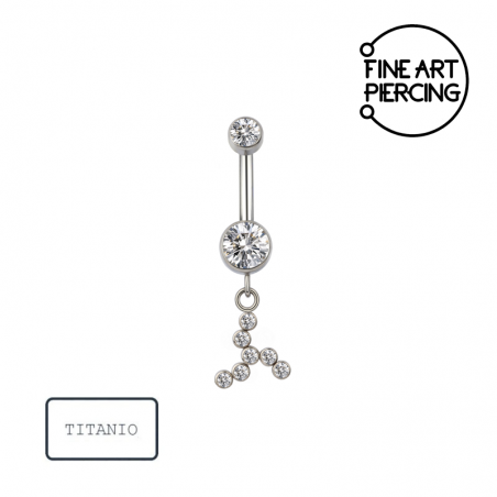 Piercing ombligo titanio con colgante de circonitas rosca interna