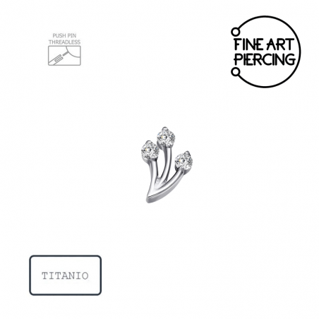 Piercing titanio Top Carla push pin tres circonitas oreja nariz rook