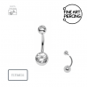 Piercing ombligo de titanio con rosca interna y dos brillantes, vista frontal
