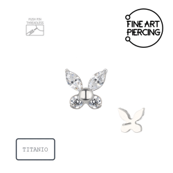 Piercing push pin de titanio en forma de mariposa con circonitas modelo Alba.