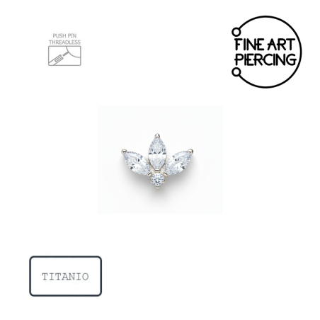 Piercing push pin de titanio Orianna con cluster de circonita redonda y tres marquesas.