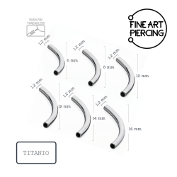 Barra curva de titanio (banana) de 1.2mm con sistema push pin (sin rosca).
