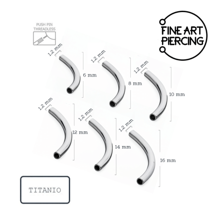Barra curva de titanio (banana) de 1.2mm con sistema push pin (sin rosca).