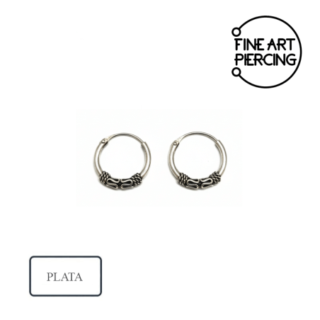 Aro Plata de Ley Estilo Bali (1.2 mm x 12 mm) para Lóbulo y Helix