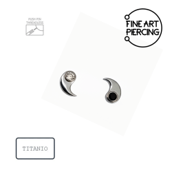 Pack de 2 piercings Yin Yang (blanco y negro) de titanio Push Pin para pareja.