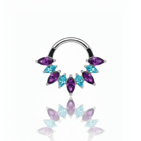 Piercing aro clicker de titanio con circonitas azules y lilas