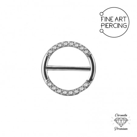 Piercing de pezón con barra y círculo de circonitas premium
