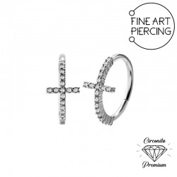 Aro clicker en forma de cruz con circonitas