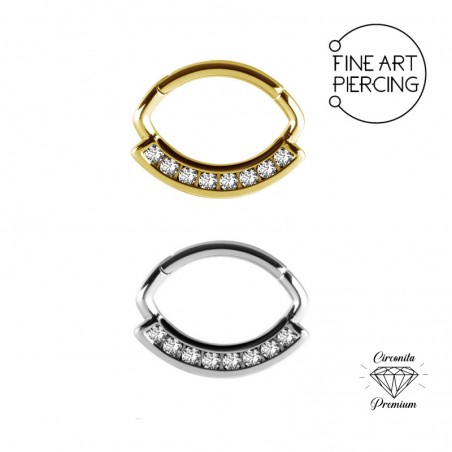 Aro clicker ovalado de acero quirúrgico con circonitas para daith y septum