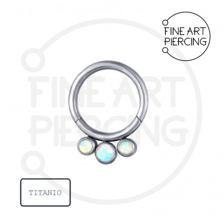 Aro clicker Eva de titanio con 3 ópalos sintéticos blancos, seguro y elegante