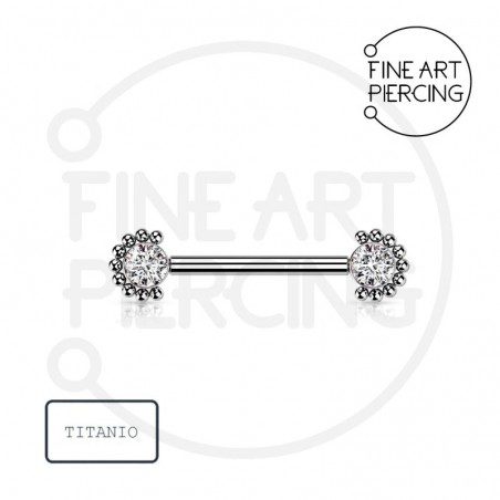 Piercing para pezón Clara en titanio con circonitas de 4 mm, sistema threadless o push pin
