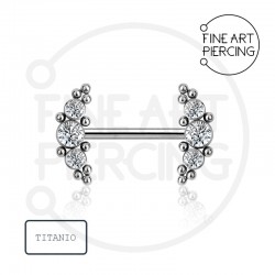 Piercing de titanio para pezón, modelo Magda, con circonitas y pulido espejo