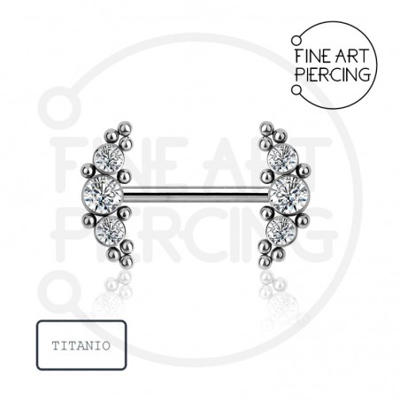 Piercing de titanio para pezón, modelo Magda, con circonitas y pulido espejo