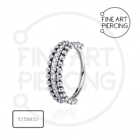 Aro clicker Petra de titanio con circonitas y bolitas, pulido espejo