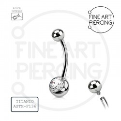 Piercing ombligo titanio con circonita blanca