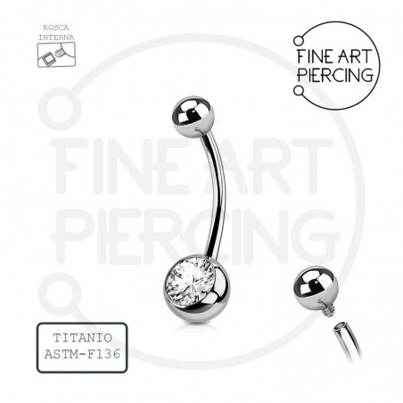 Piercing ombligo titanio con circonita blanca